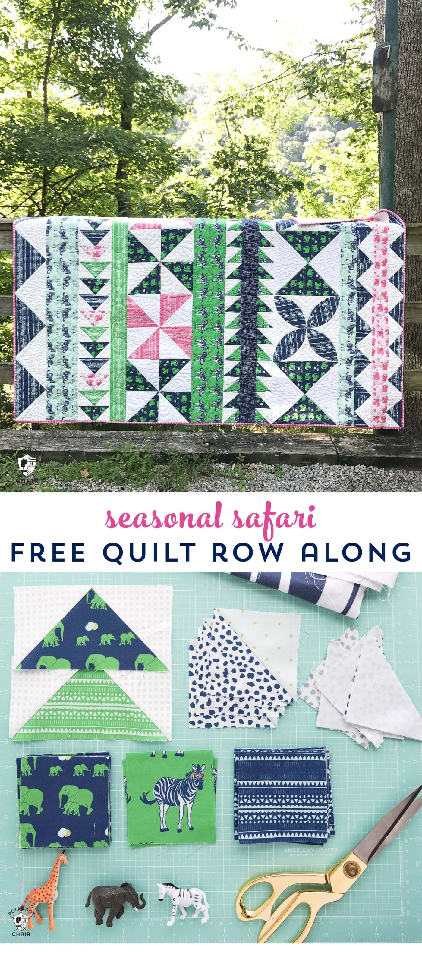 Seasonal Safari Quilt Pattern - offered as a free quilt along this Fall from the polkadotchair.com blog! #quiltalong #freequiltpatterns #rowquilt #quiltingtutorials #quilts #safariparty #rileyblake #melissamortenson #polkadotchair #howtoquilt #learntoquilt