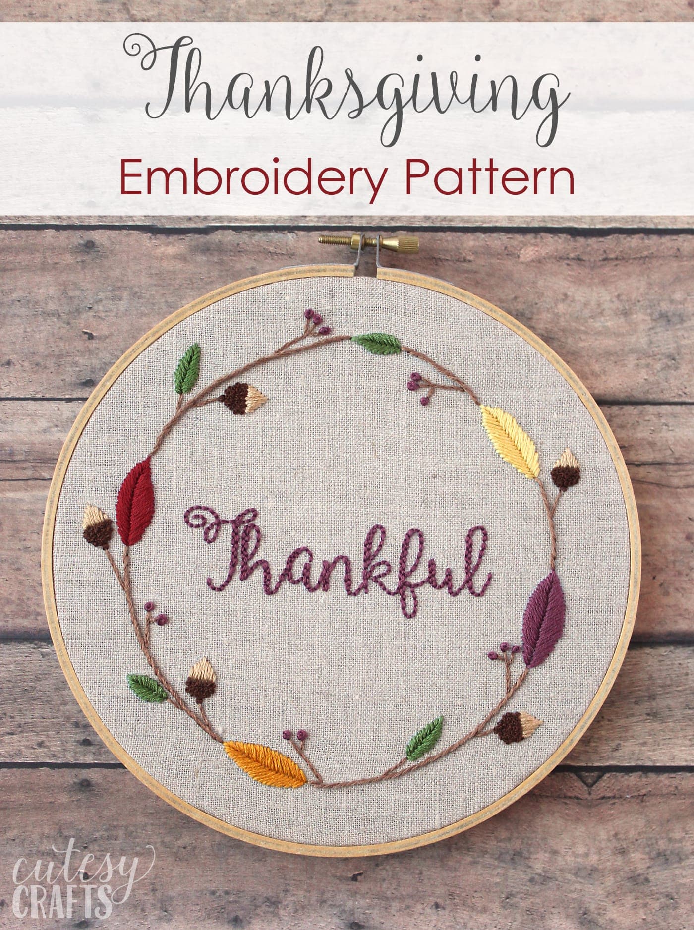 “Thankful” Embroidery Hoop Pattern