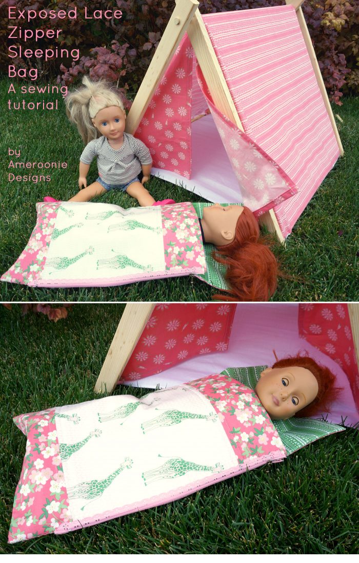 Doll sleeping bag tutorial by Ameroonie Designs. A cute sleeping bag sewing pattern for an american girl doll. Would make a fun gift! #americangirldoll #dollsleepingbag #sleepingbag #sewing #sewingpattern #freesewingpattern #freesewingpatterns #18dollpattern