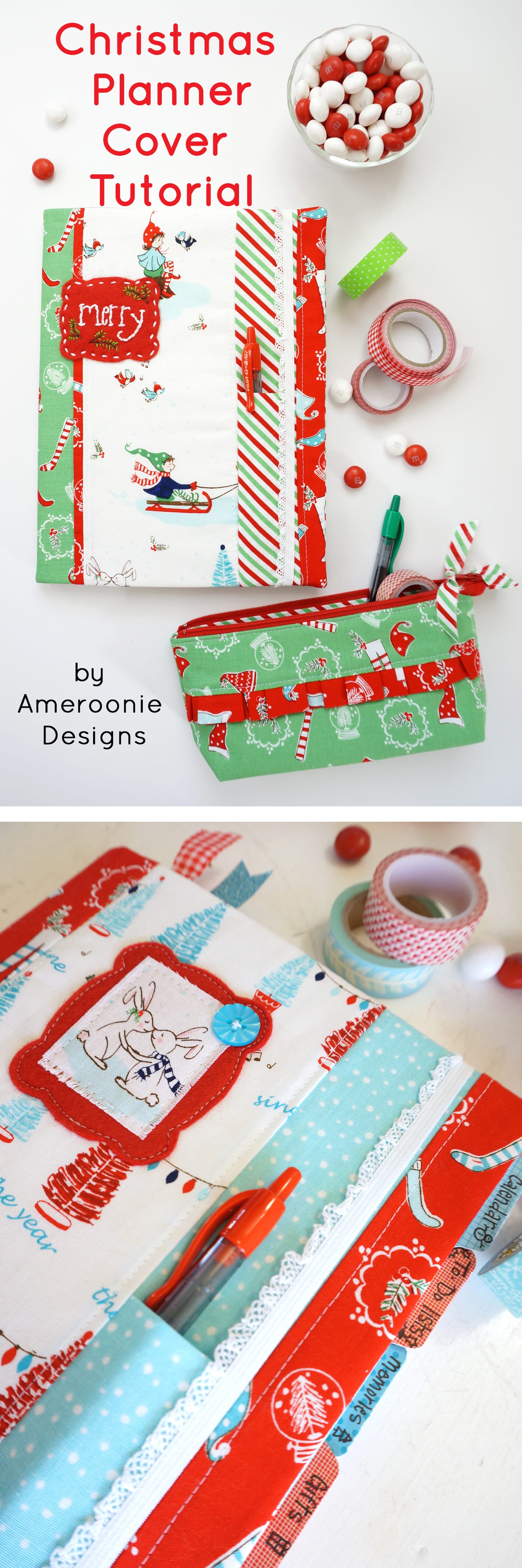 A free sewing tutorial for a Christmas Planner Cover - how to make a DIY Planner for Christmas - cute Christmas planners #Christmas #Planner #Planners #DIYPlanners #ChristmasPlanner #PlannerCover