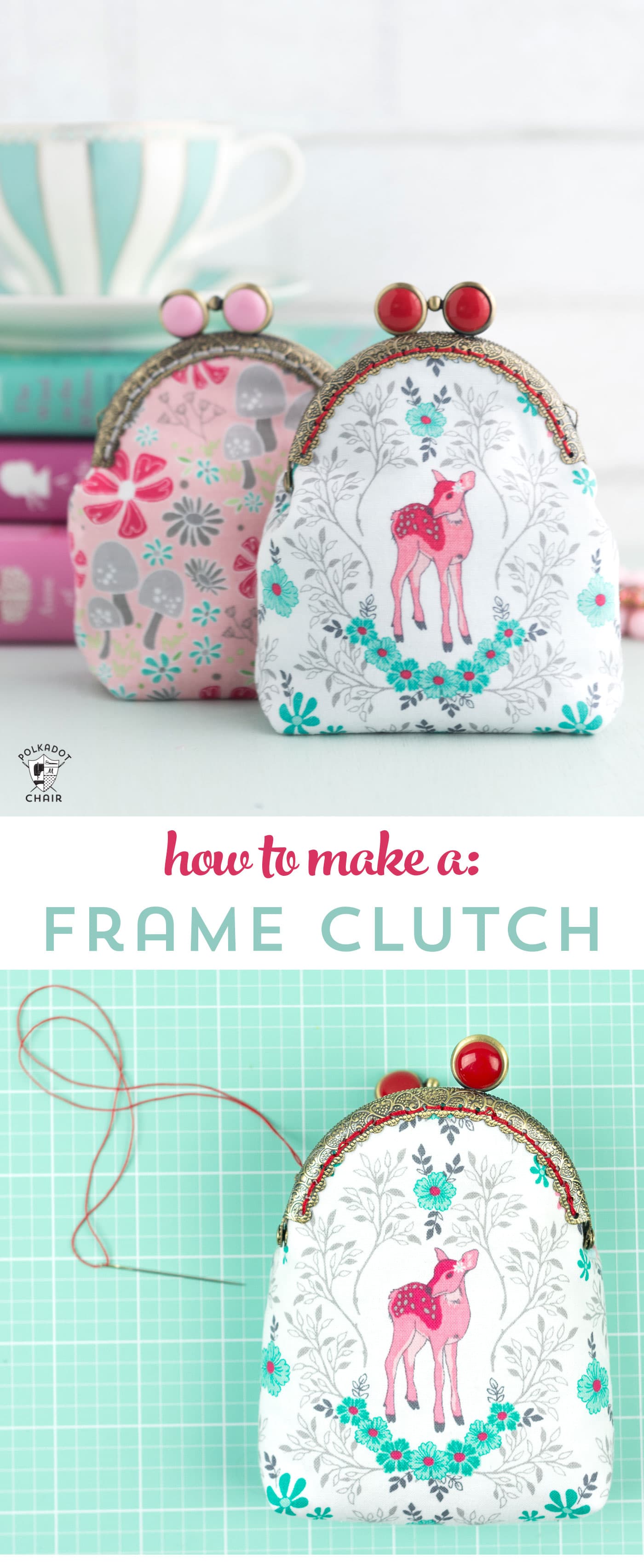 Learn how to draft a custom pattern for a frame clutch with this metal frame purse tutorial - how make a coin purse from a metal frame #frameclutch #sewing #sewingtutorial #sewingpattern #melissamortenson #polkadotchair #frameclutchpattern