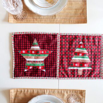 Free Reverse Applique Christmas Table Runner Pattern - such a cute and fun Christmas craft or sewing project #tablerunner #tablerunnerpattern #christmas #ChristmasDecor #ChristmasCraft #ChristmasProject