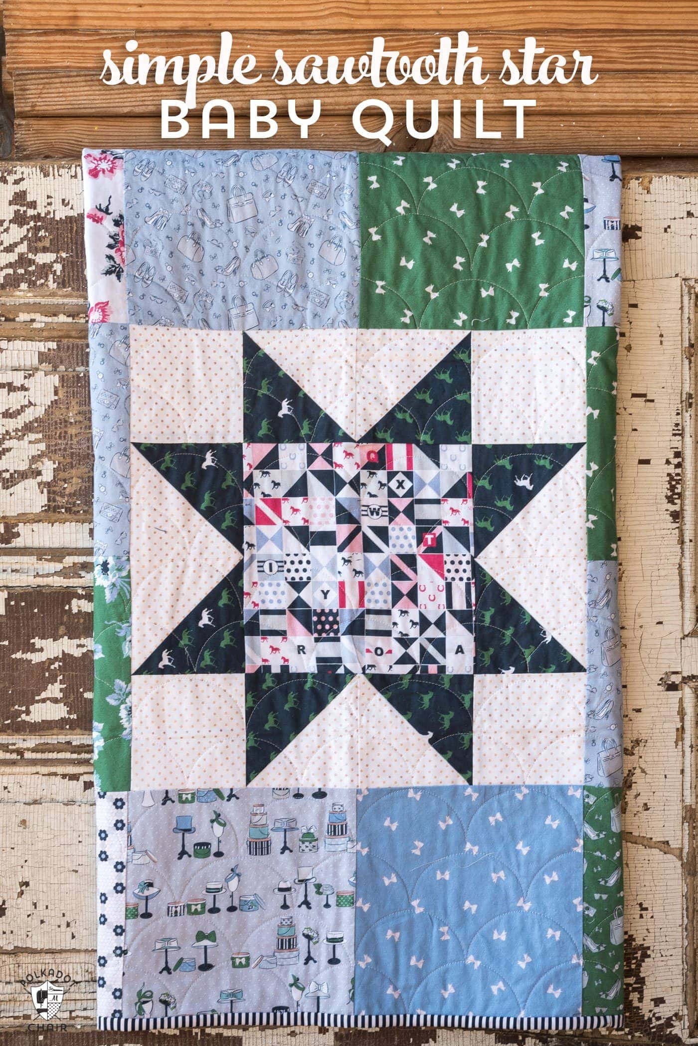 Free pattern for a Simple Sawtooth Star Baby Quilt - so fast to stitch up - great for a beginning quilter! #quilts #babyquilt #beginningquilter #quilttutorial