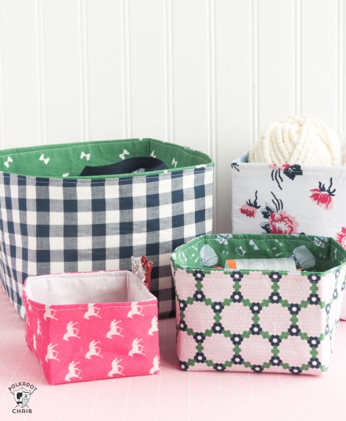 Free Sewing Pattern for Fabric Baskets designed to work with the Cricut Maker. Fabric Basket Sewing Pattern that is easy to make and great for a beginning seamstress. #CricutMade #CricutMaker #CricutProject #FabricBasket #SewingPattern #freesewingpattern #fabricbasketDIY