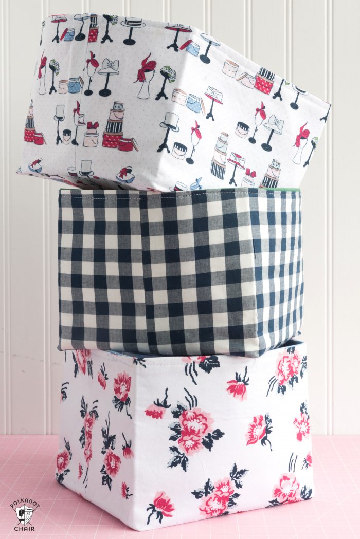 Free Sewing Pattern for Fabric Baskets designed to work with the Cricut Maker. Fabric Basket Sewing Pattern that is easy to make and great for a beginning seamstress. #CricutMade #CricutMaker #CricutProject #FabricBasket #SewingPattern #freesewingpattern #fabricbasketDIY