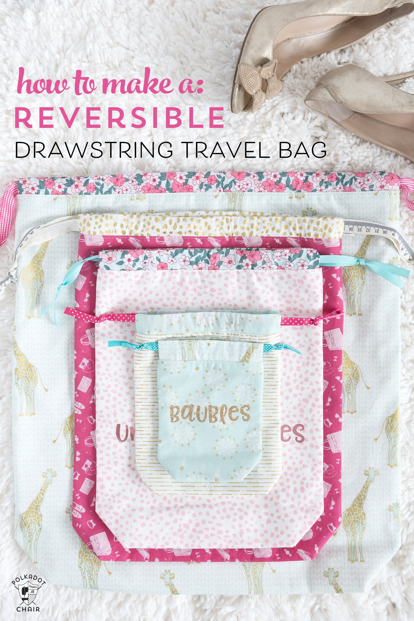 Free tutorial and Lined Drawstring Bag Sewing Pattern - how to sew a reversible drawstring bag and add cute sayings to the front! Includes free cricut cut file downloads #sewing #sewingpattern #drawstringbag #laundrybag #cricut #cricutmade #ad