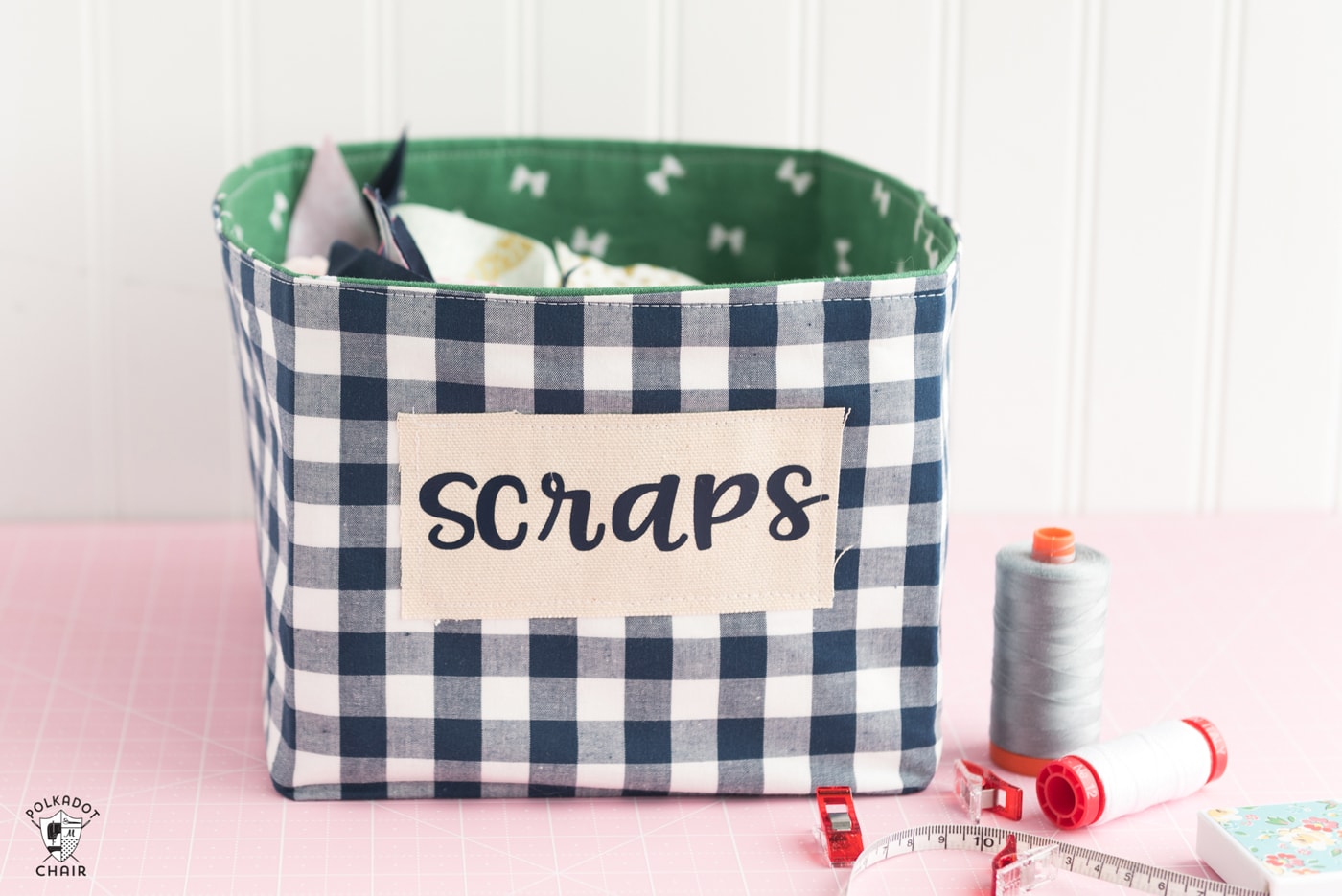 DIY fabric basket on pink table