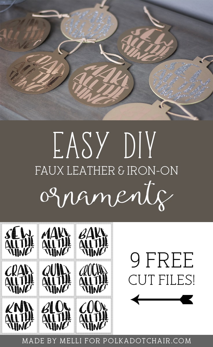 Make these adorable "Maker" DIY Leather Christmas ornaments. Includes free svg cut files - with cute sayings like "make all the things" - great gift ideas for Makers! #cricutmade #cricut #leatherornaments #christmasornamentDIY #DIYChristmasOrnaments