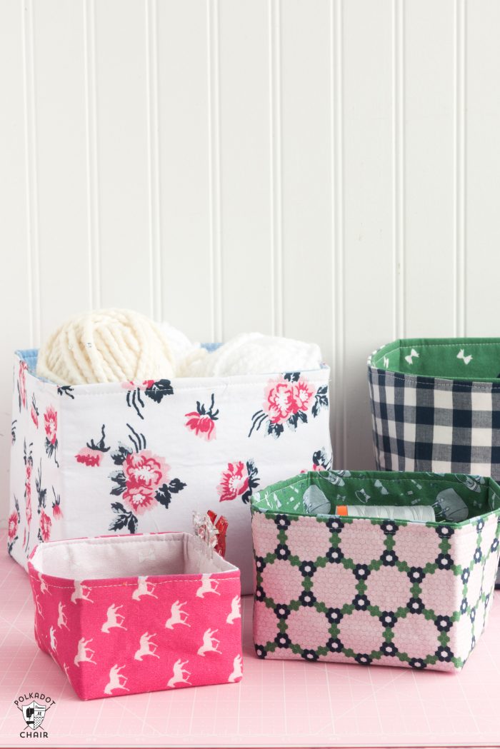 Free Sewing Pattern for Fabric Baskets designed to work with the Cricut Maker. Fabric Basket Sewing Pattern that is easy to make and great for a beginning seamstress. #CricutMade #CricutMaker #CricutProject #FabricBasket #SewingPattern #freesewingpattern #fabricbasketDIY