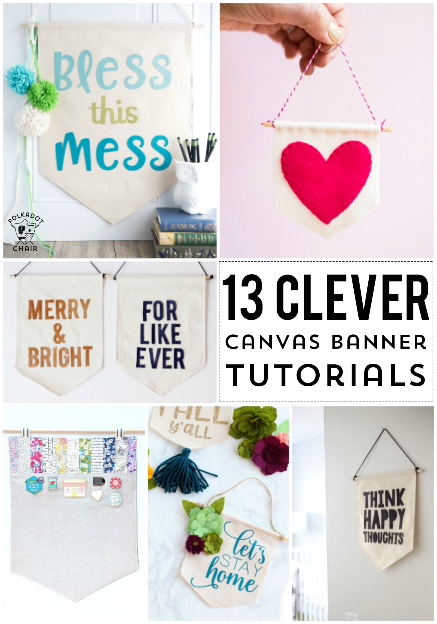 More than 13 DIY Canvas Banner and Pennant Tutorials. So many cute ideas for fun craft projects! #canvasbanner #canvaspennant #DIY #tutorial #diycanvasbanner