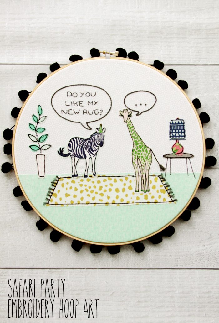 Safari Party Embroidery Hoop - free embroidery pattern and fun weekend sewing project