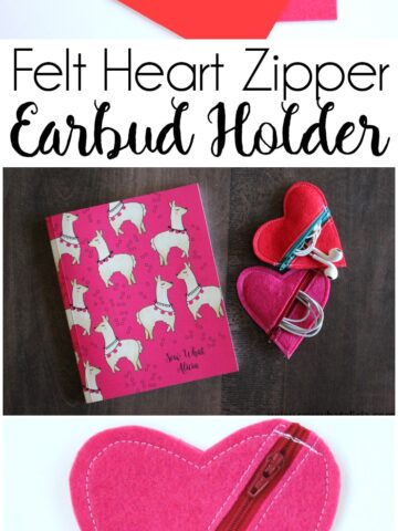 Felt Heart DIY Earbud Pouch - a free tutorial, makes a cute easy to make Valentine's Day gift. #earbudpouch #DIYearbudpouch #valentinesdaycrafts #valentinesdaygifts #diyvalentines #sewingproject #sewingpattern