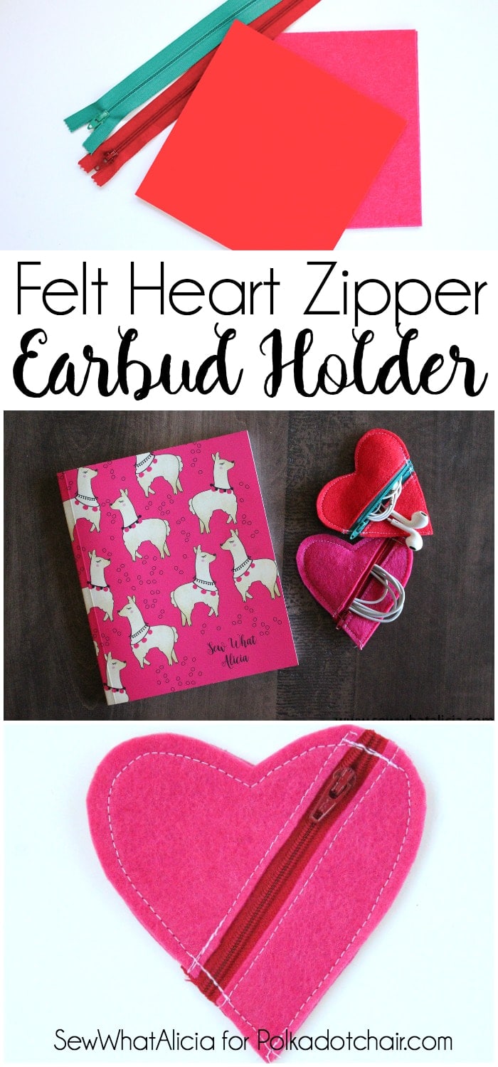Felt Heart DIY Earbud Pouch - a free tutorial, makes a cute easy to make Valentine's Day gift. #earbudpouch #DIYearbudpouch #valentinesdaycrafts #valentinesdaygifts #diyvalentines #sewingproject #sewingpattern