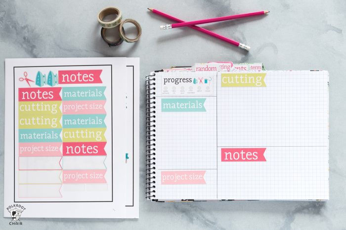 How to make a sewing and quilting planner, including how to make planner stickers using a Cricut print and cut feature. DIY Planner ideas! #projectplanner #diyplanner #diyplannerstickers #quiltplanner #diyquiltplanner #cricutmade