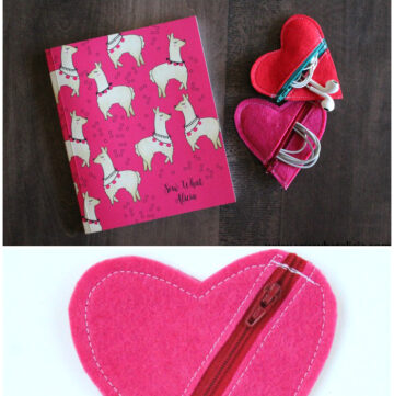 Felt Heart DIY Earbud Pouch - a free tutorial, makes a cute easy to make Valentine's Day gift. #earbudpouch #DIYearbudpouch #valentinesdaycrafts #valentinesdaygifts #diyvalentines #sewingproject #sewingpattern