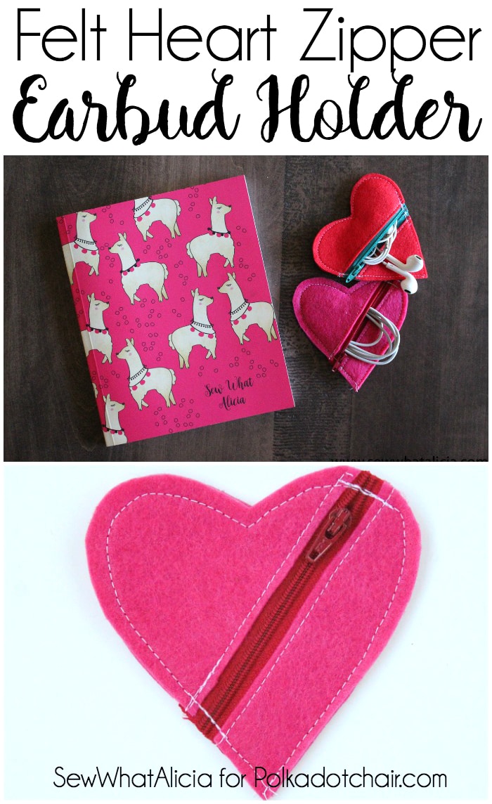 Felt Heart DIY Earbud Pouch - a free tutorial, makes a cute easy to make Valentine's Day gift. #earbudpouch #DIYearbudpouch #valentinesdaycrafts #valentinesdaygifts #diyvalentines #sewingproject #sewingpattern