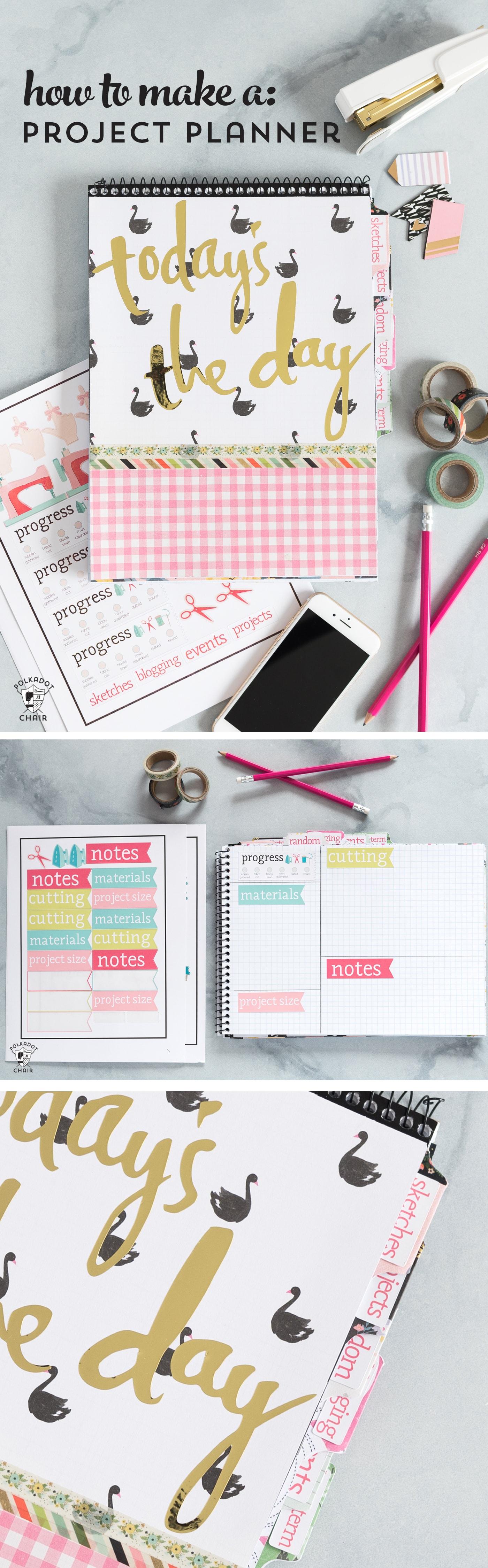 How to make a sewing and quilting planner, including how to make planner stickers using a Cricut print and cut feature. DIY Planner ideas! #projectplanner #diyplanner #diyplannerstickers #quiltplanner #diyquiltplanner #cricutmade