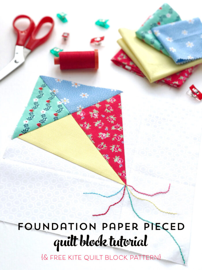 Learn how to paper piece with this foundation paper piecing tutorial by Sarah Ashford on polkadotchair.com . Includes a free kite paper piecing pattern #paperpiecing #foundationpaperpiecing #quilts #quiltblock #quiltpatterns