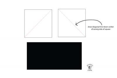 Black and white illustration of flying geese quilt block construction