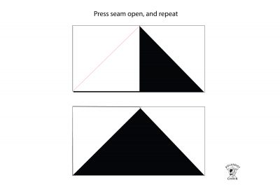 Black and white illustration of flying geese quilt block construction