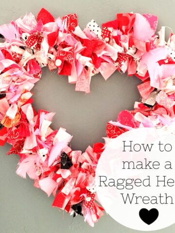 How to make a Valentine's Heart Fabric Rag Wreath- a cute Valentine's Day Craft idea. Rag Wreath Tutorial #ValentinesDayCrafts #DIYWreath #RagWreath #FabricWreathTutorial