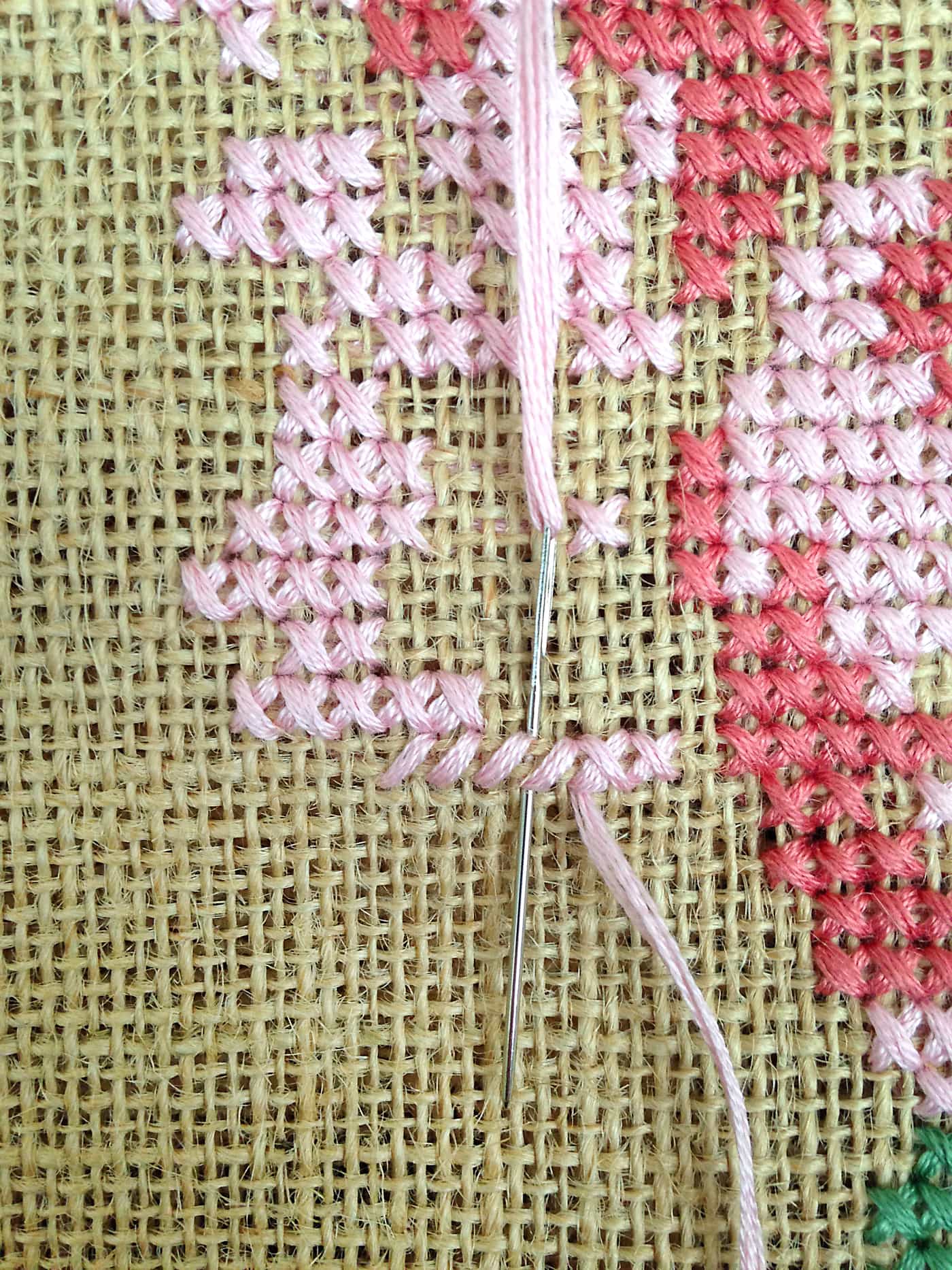 Rose Cross Stitch Burlap Bag Tutorial - The Polka Dot Chair