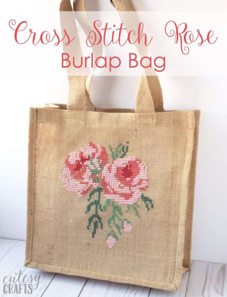 Rose Cross Stitch Burlap Bag Tutorial