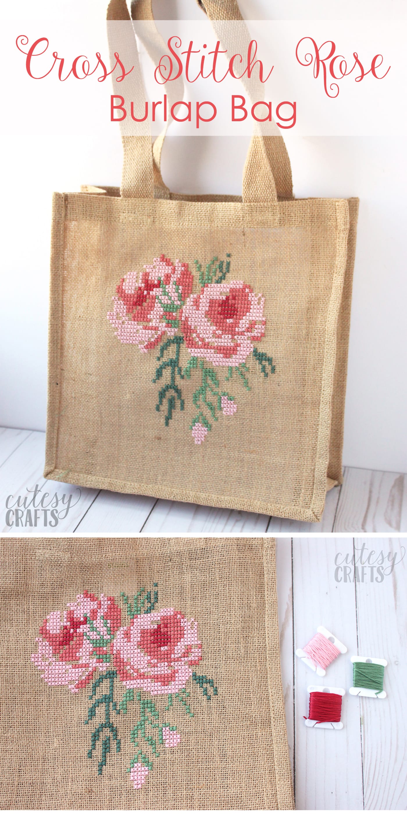 Rose Cross Stitch Burlap Bag Tutorial - The Polka Dot Chair