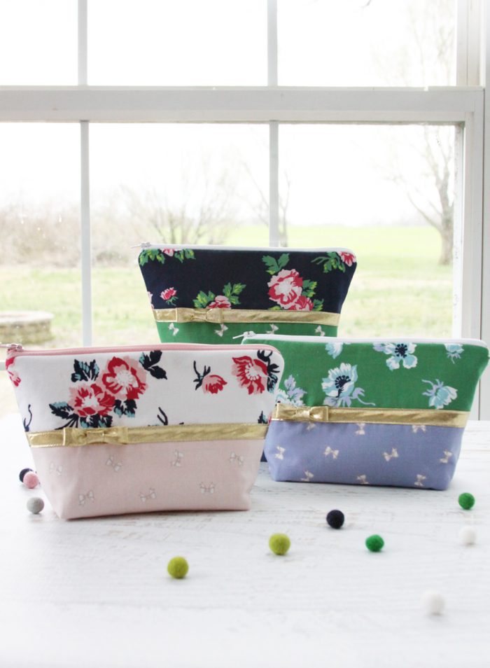 floral and bow zip pouch sewing tutorial