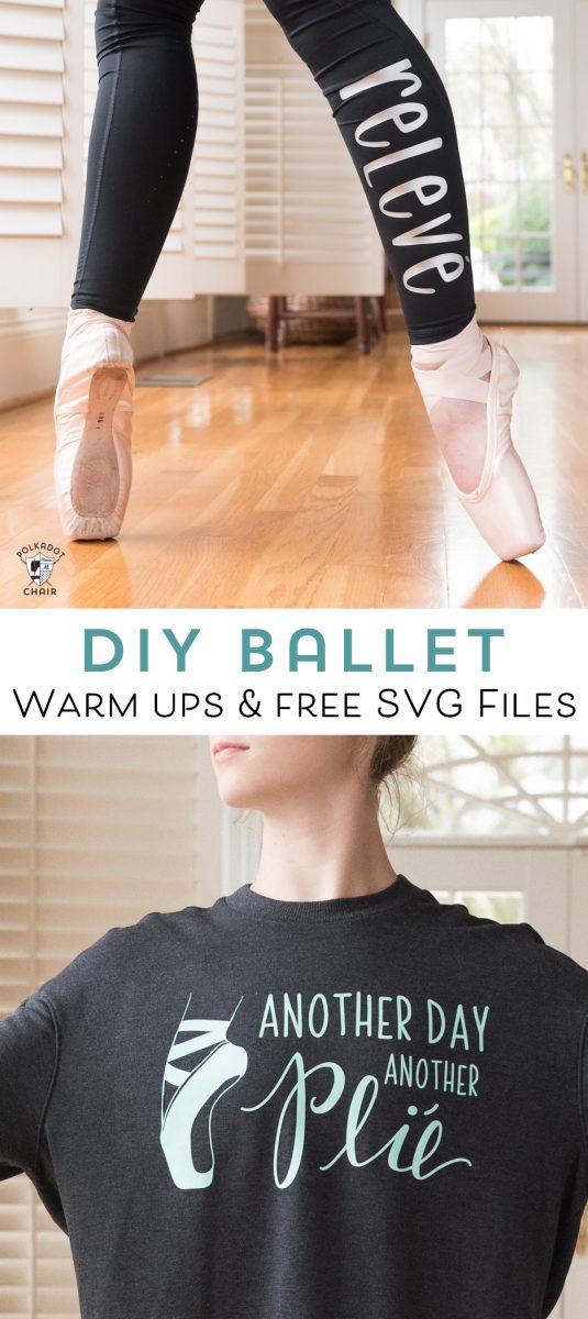 Learn how to make DIY Ballet Warm Ups with your Cricut. Includes free ballet svg file and review of SportFlex Iron on - how to apply iron-on to leggings and sweatshirts #DIYBallet #CricutMade #CricutSVG #BalletWarmUps #BalletSweatshirt #DIYBalletTShirt