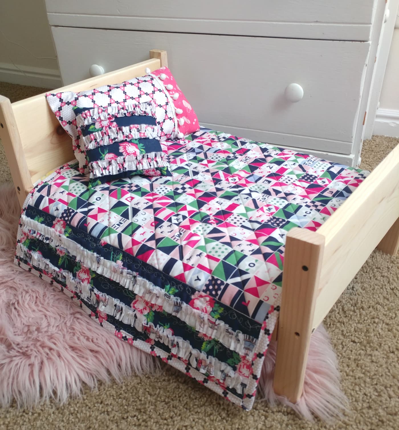 Baby Doll Quilt on custom doll bed