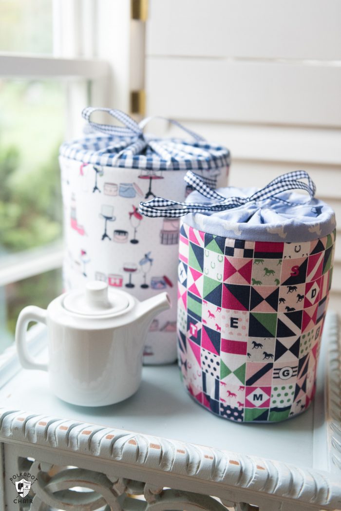 Learn how to make fabric storage bins with this sewing pattern. Round padded storage bins, great for organization projects! #fabricbins #fabricstorage #fabricbasket #sewingpattern #DIYBasket