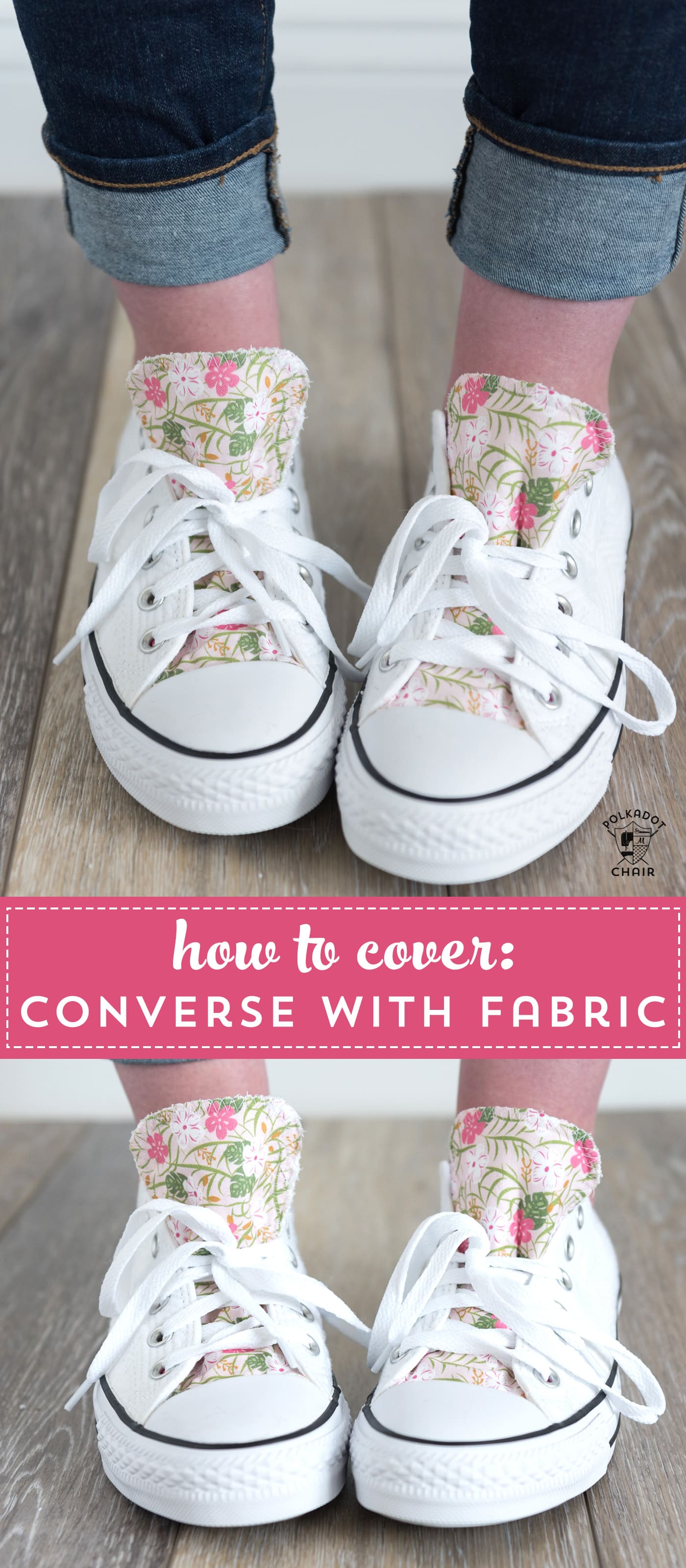 How to customize your converse with fabric - a DIY way to decorate the tongue of your converse shoes. How to add fabric to shoes #DIYfashion #DIYConverse #CustomConverse #CustomShoes #DIYCustomShoes #decorateshoes