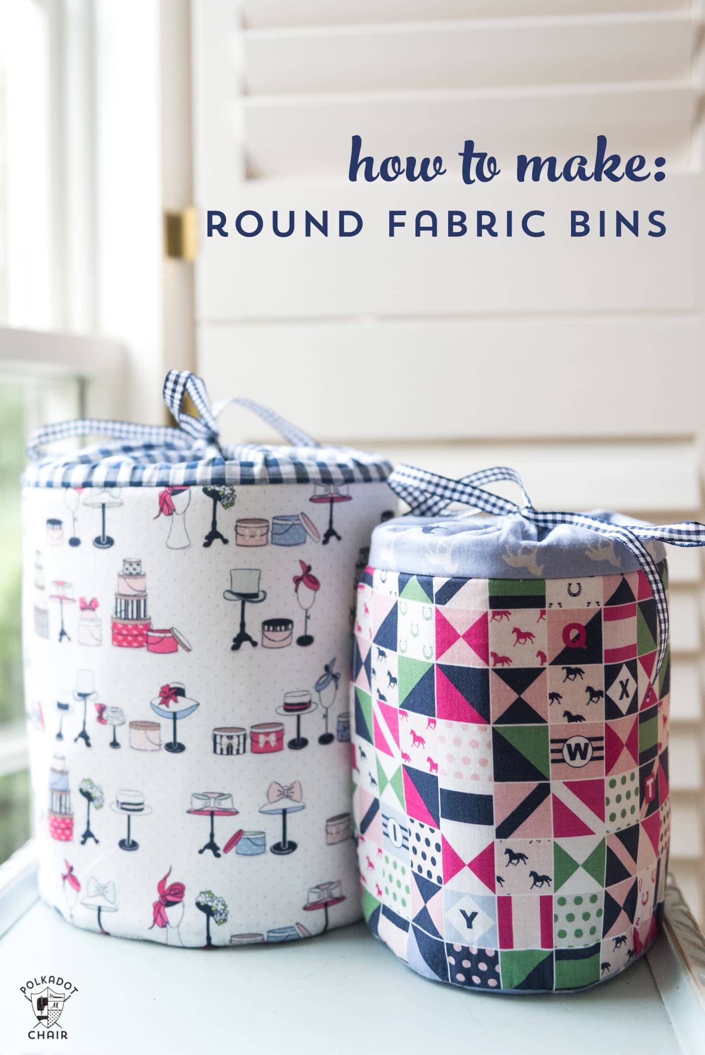 Learn how to make fabric storage bins with this sewing pattern. Round padded storage bins, great for organization projects! #fabricbins #fabricstorage #fabricbasket #sewingpattern #DIYBasket 