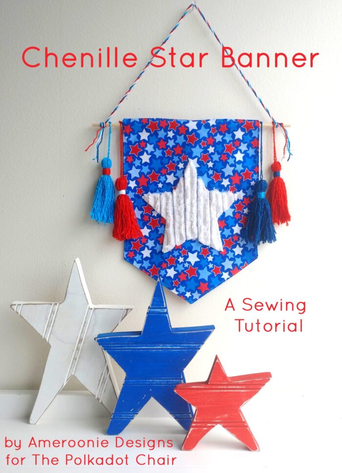 Chenille Star Banner Sewing Tutorial, a free 4th of July Craft idea, makes such a cute fourth of July decoration! #4thofjuly #4thofjulycrafts #4thofjulysewing #smallsewingproject 