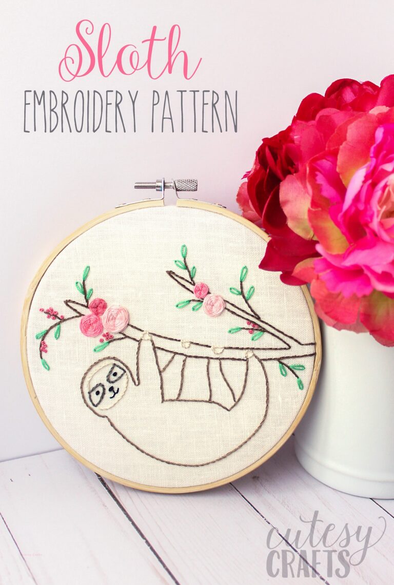 Adorable Sloth Hand Embroidery Pattern