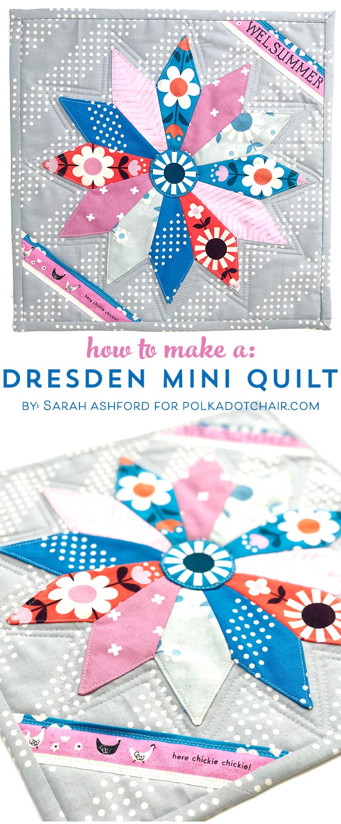 dresden plate mini quilt on table