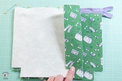 zippered pouch tutorial in progress on cutting mat