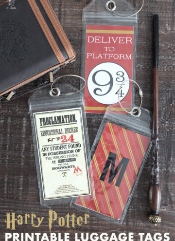 Harry potter luggage tags on wood tabletop