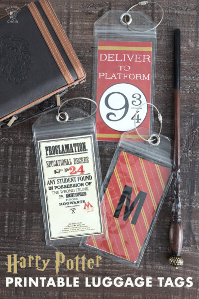 Harry potter luggage tags on wood tabletop