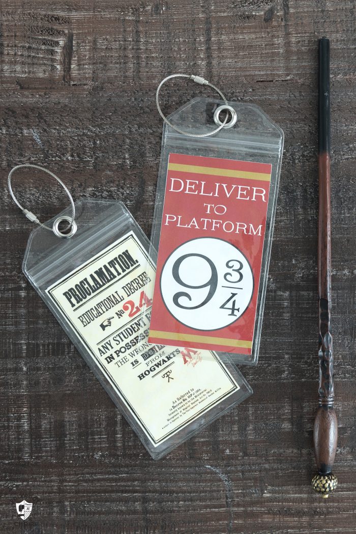 Harry potter luggage tags on wood tabletop