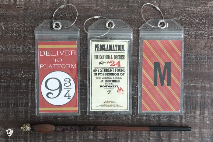 Harry potter luggage tags on wood tabletop