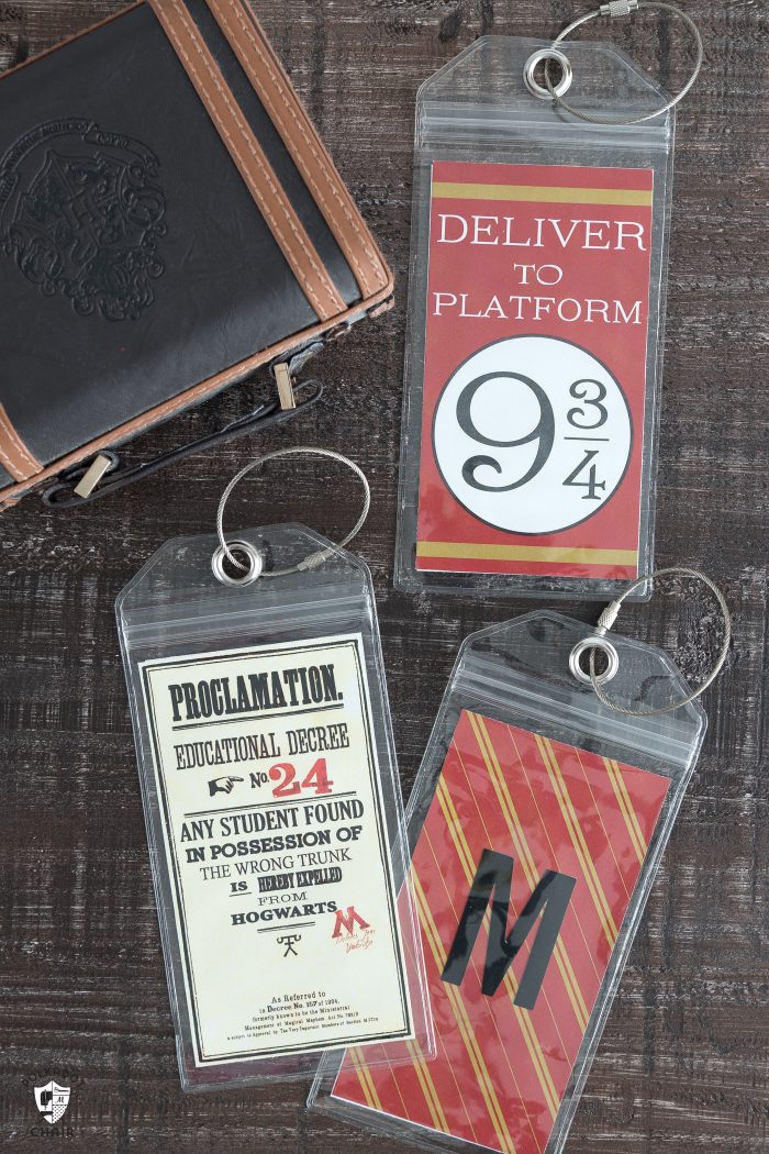 Harry potter luggage tags on wood tabletop
