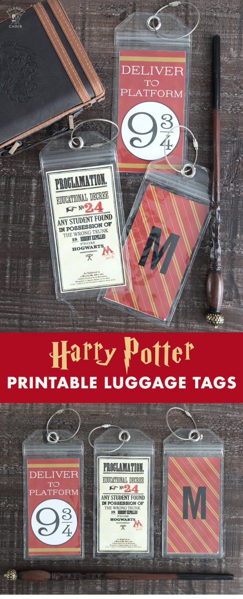 Harry potter luggage tags on wood tabletop