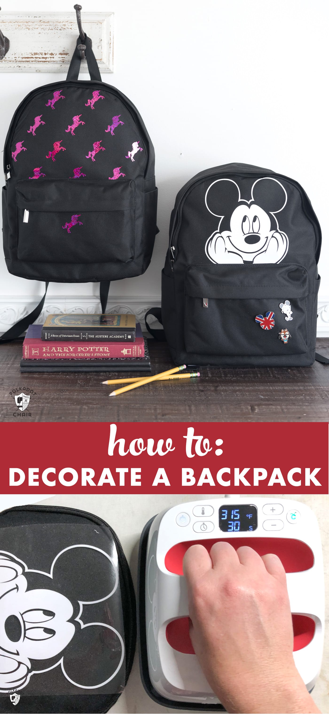 Create a custom backpack with a bit of iron-on vinyl and the Cricut EasyPress. Learn how to make a fun Disney Mickey Mouse backpack. Perfect for back to school or to take with you to Disney World.