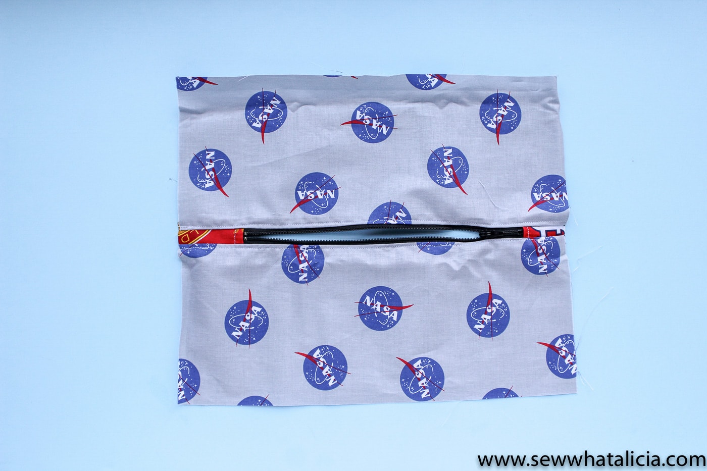 NASA pencil pouch on blue background