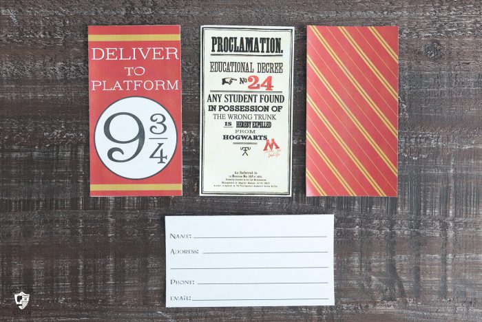 Harry potter luggage tags on wood tabletop