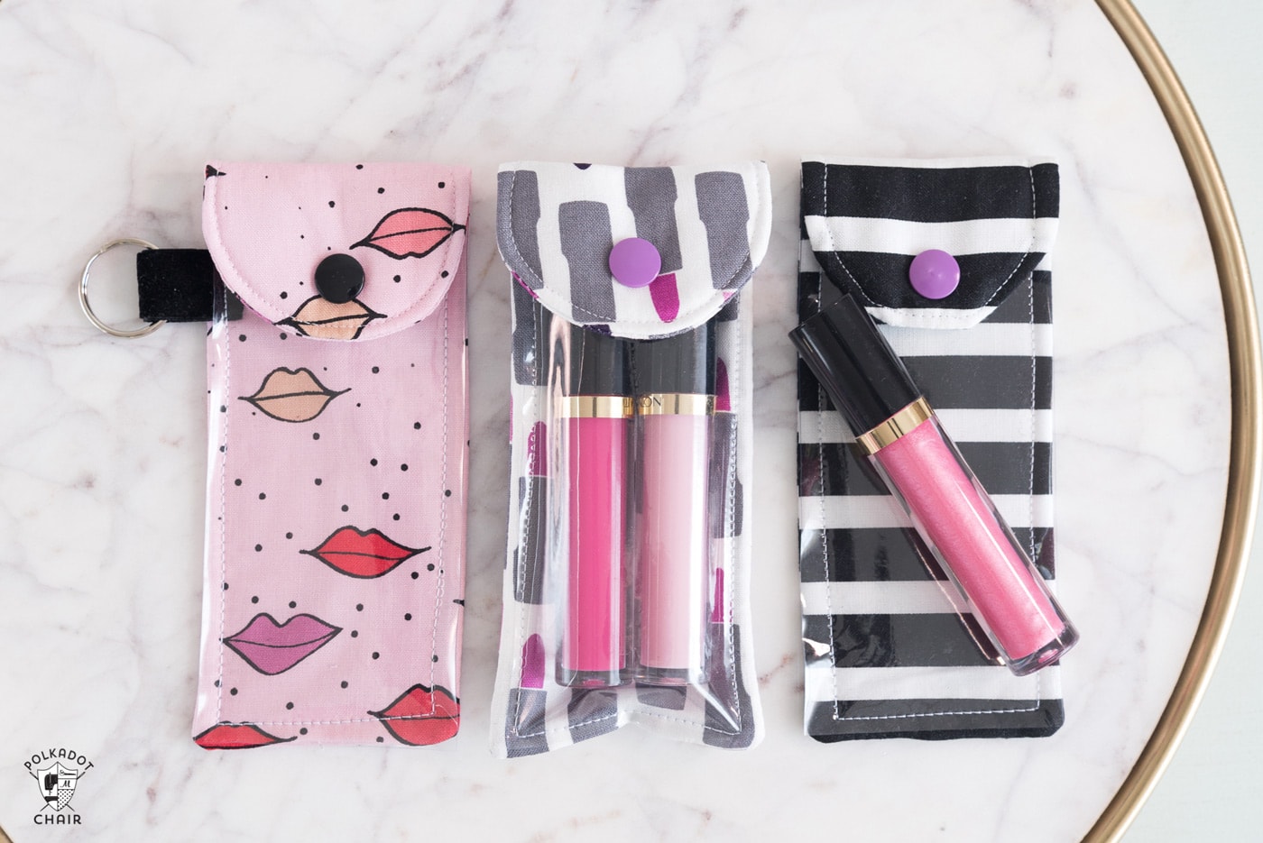 lip gloss pouch on marble tabletop