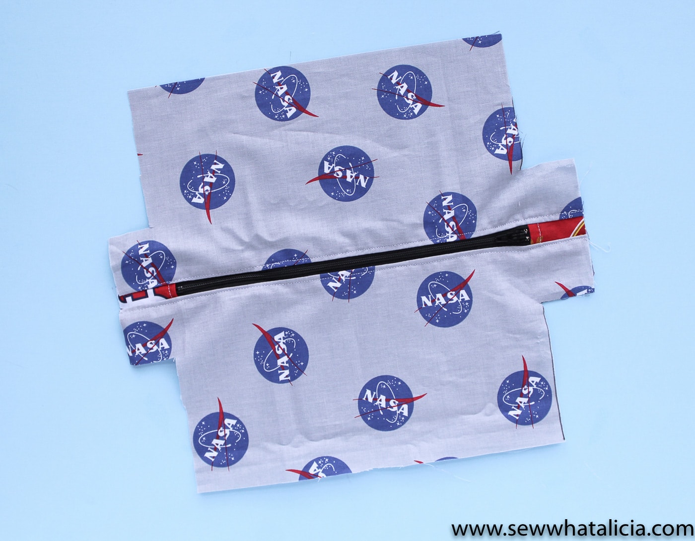 NASA pencil pouch on blue background