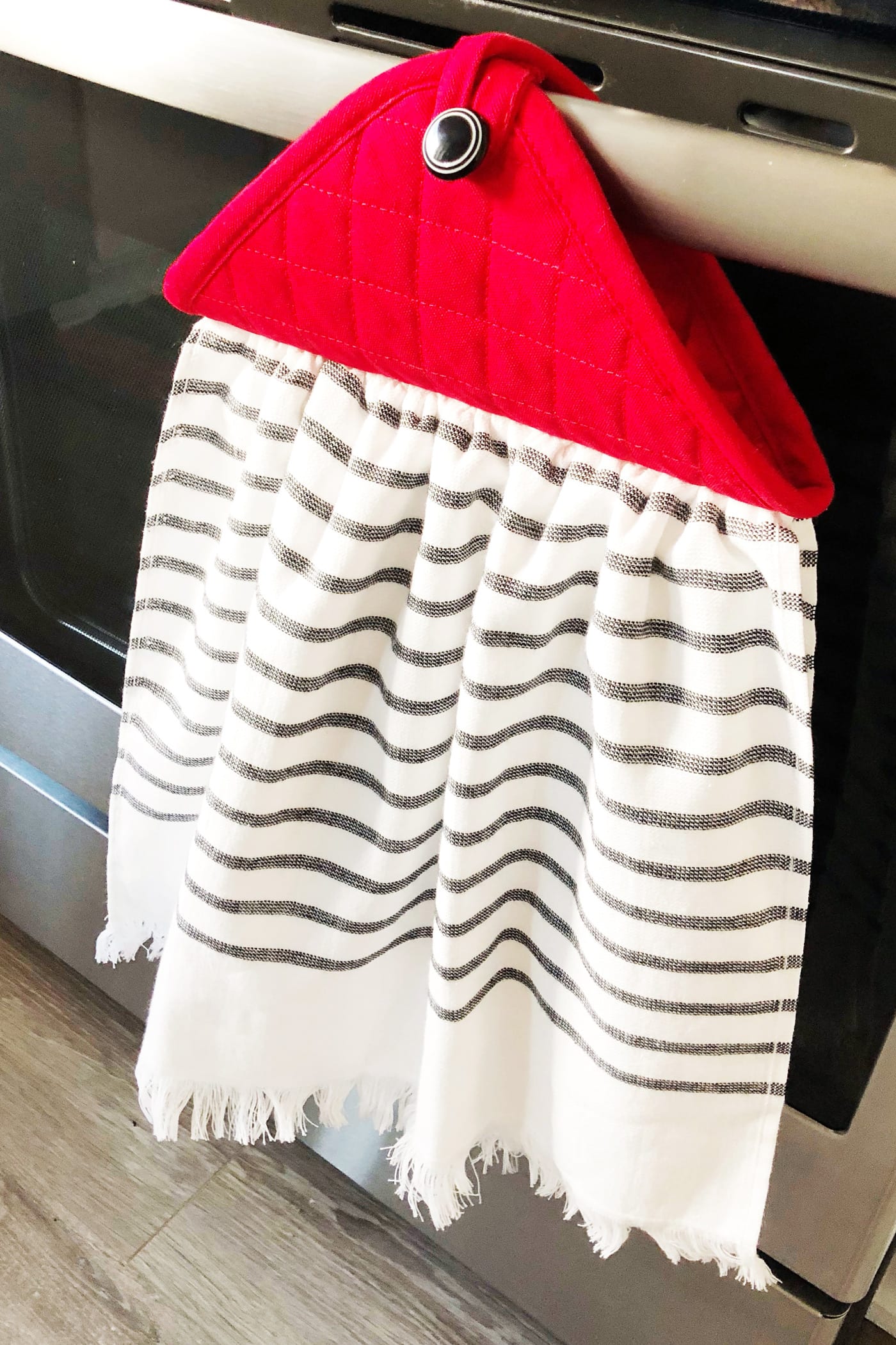 Farmhouse Style Hanging Kitchen Towel Tutorial - The Polka Dot Chair, image size:1400x2100